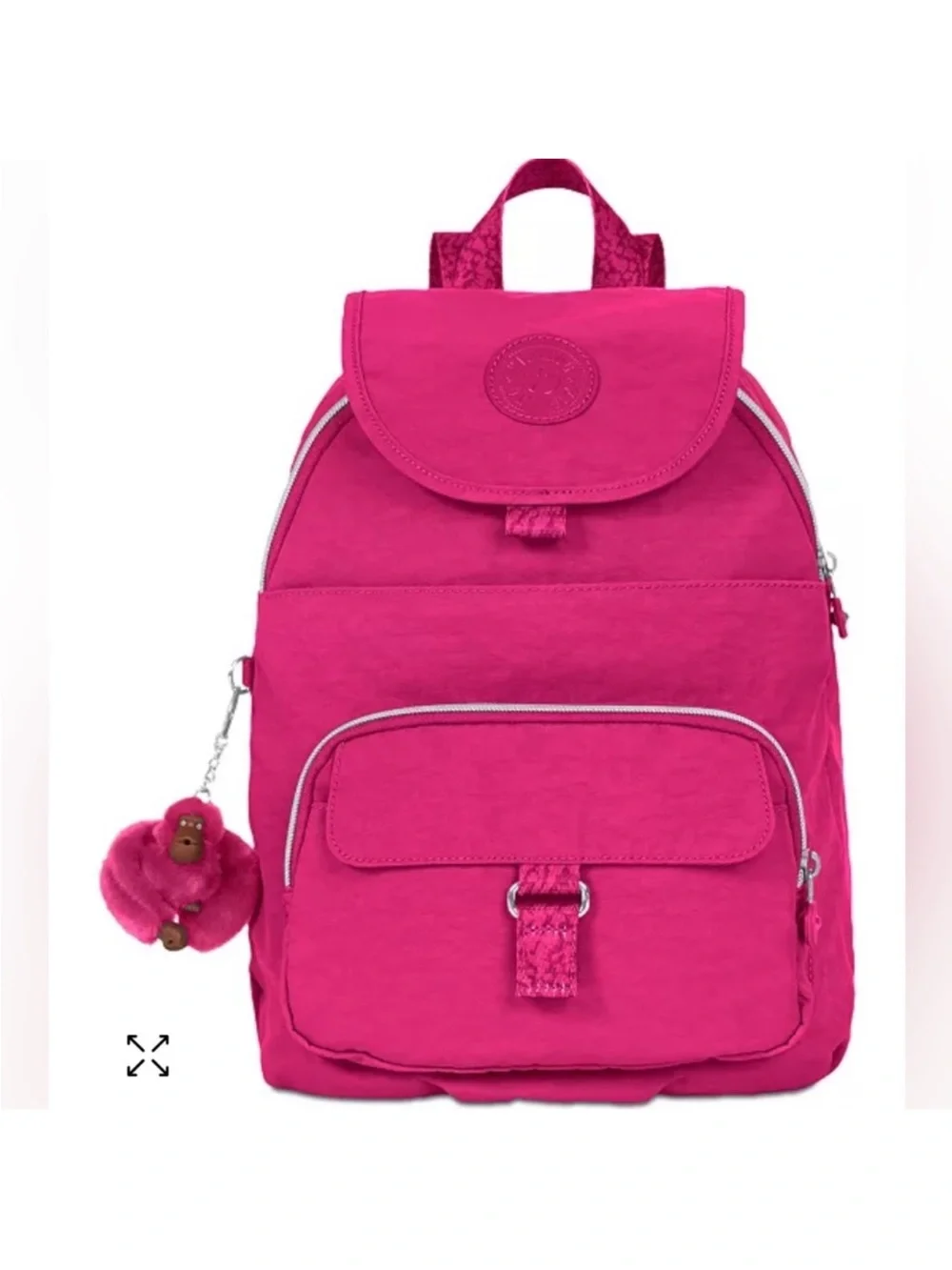 Kipling queenie pink nylon backpack travel with silver hardware